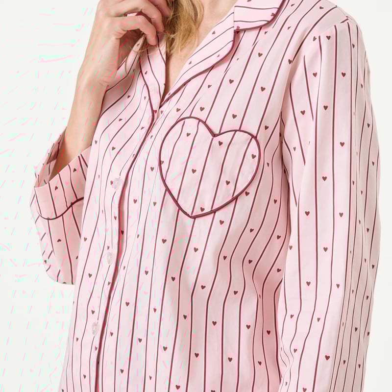 Womens Pink Hearts Long Pyjama Set