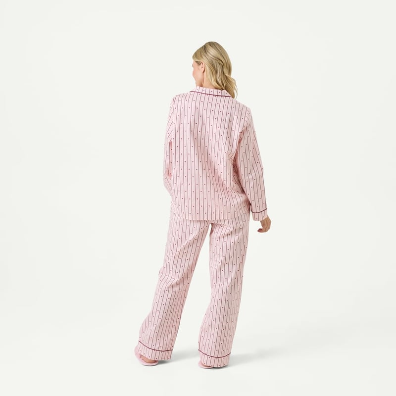 Womens Pink Hearts Long Pyjama Set