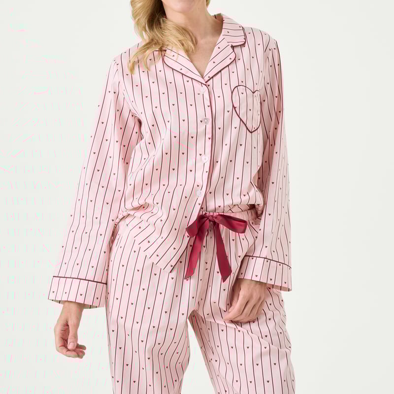 Womens Pink Hearts Long Pyjama Set