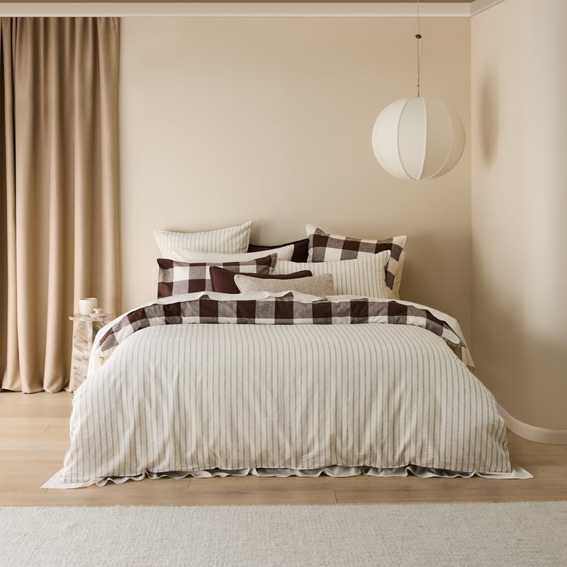 Linen Cotton Chocolate Check Quilt Cover Set + Separates