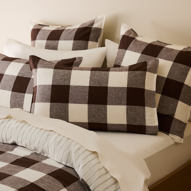 Linen Cotton Chocolate Check Quilt Cover Set + Separates