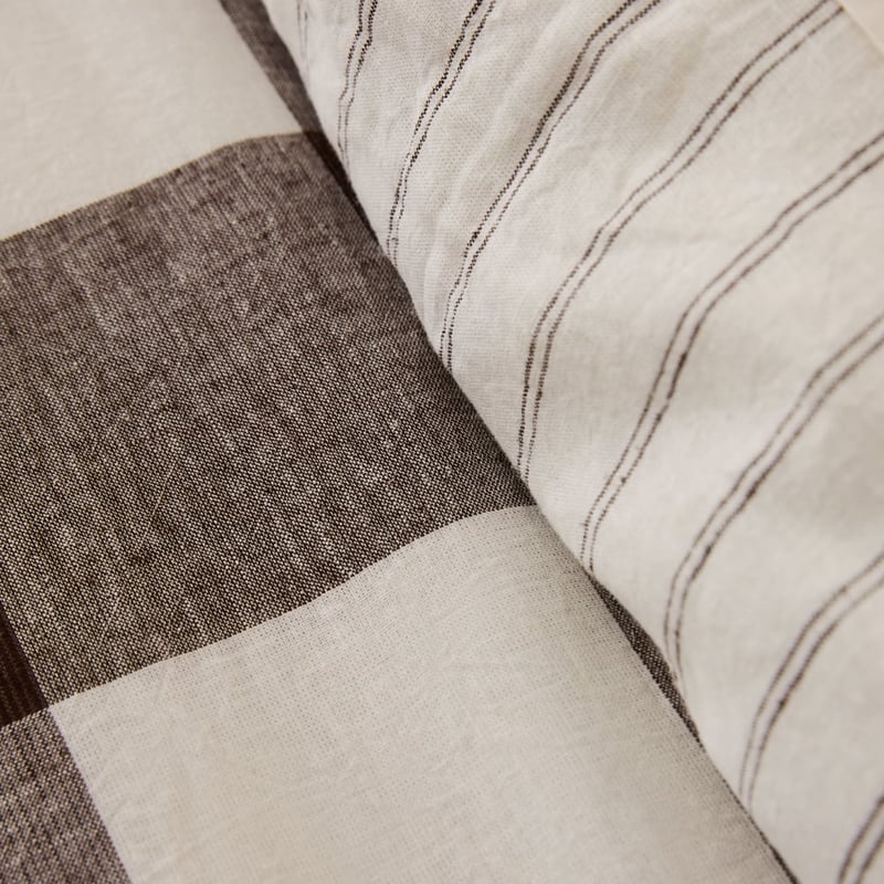 Linen Cotton Chocolate Check Quilt Cover Set + Separates