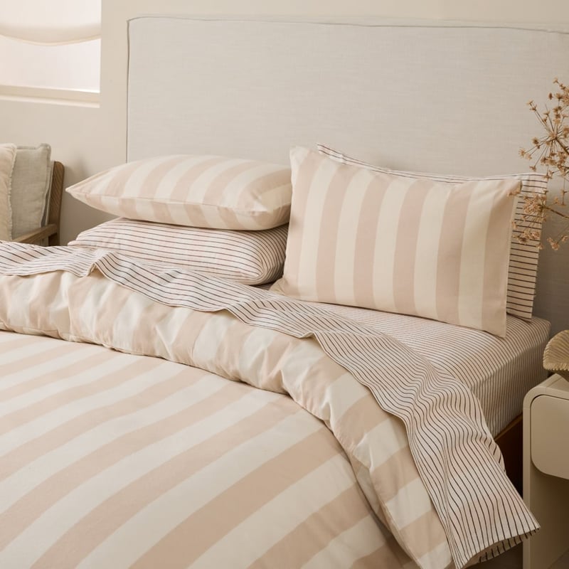 Layla Pebble Stripe Flannel Quilt Cover Set