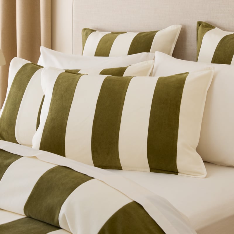 Quincy Velvet Olive Stripe Quilt Cover Set + Separates