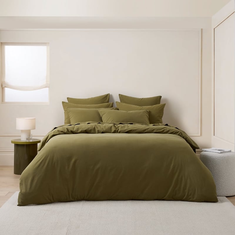 Stonewashed Cotton Olive Quilt Cover Separates