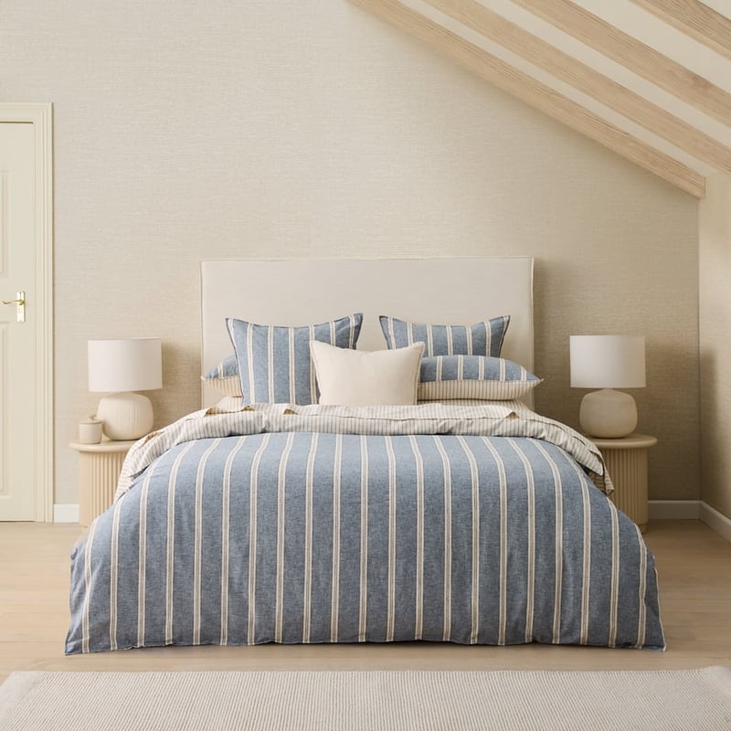 Bluestone Stripe Linen Cotton Quilt Cover Set + Separates