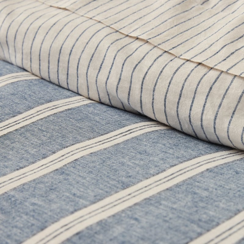 Bluestone Stripe Linen Cotton Quilt Cover Set + Separates