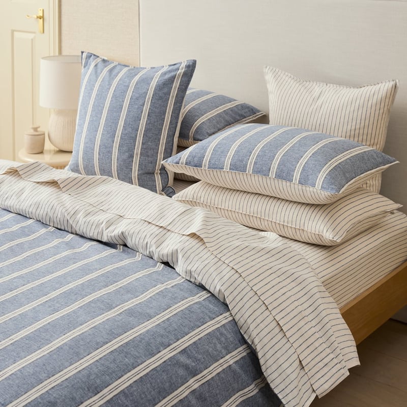 Bluestone Stripe Linen Cotton Quilt Cover Set + Separates