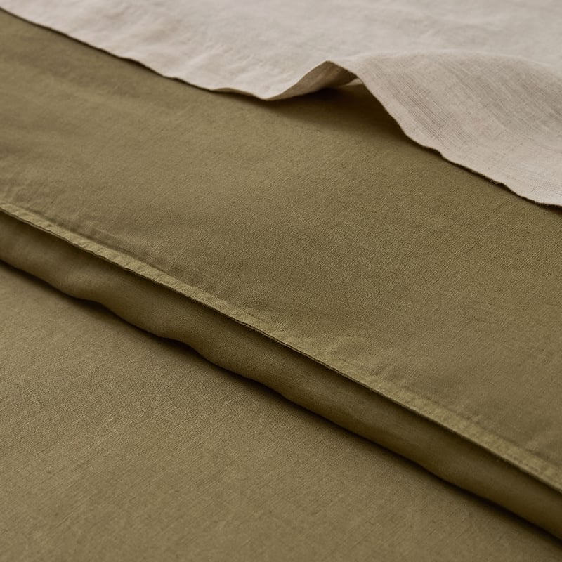 Vintage Washed Linen Olive Quilt Cover Separates