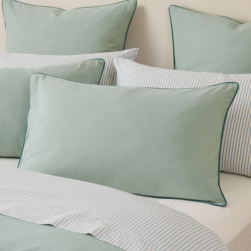 Stonewashed Cotton Mineral & Seapine Piped Quilt Cover Separates