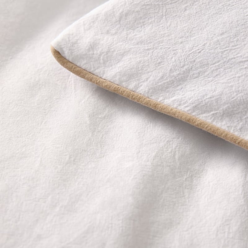 Stonewashed Cotton White & Sesame Piped Quilt Cover Separates