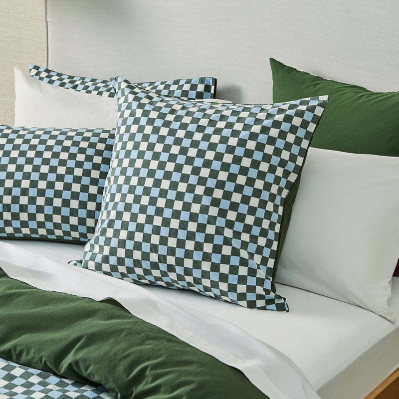 Stonewashed Cotton Basil & Coast Check Quilt Cover Separates
