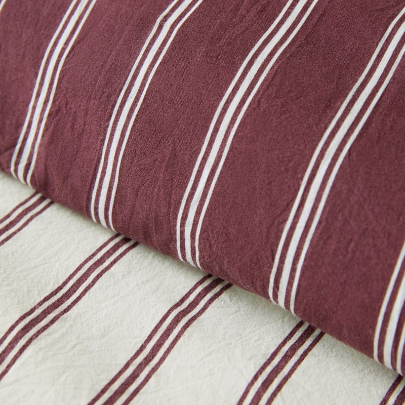 Stonewashed Cotton Burgundy & Coconut Stripe Pillowcases 