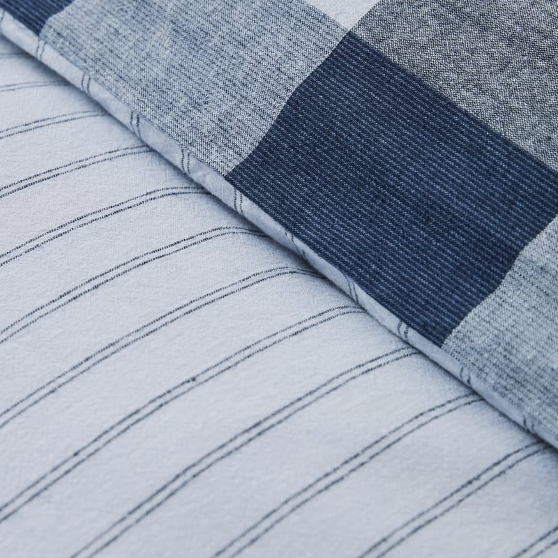 Linen Cotton Denim Check Quilt Cover Set Set + Separates