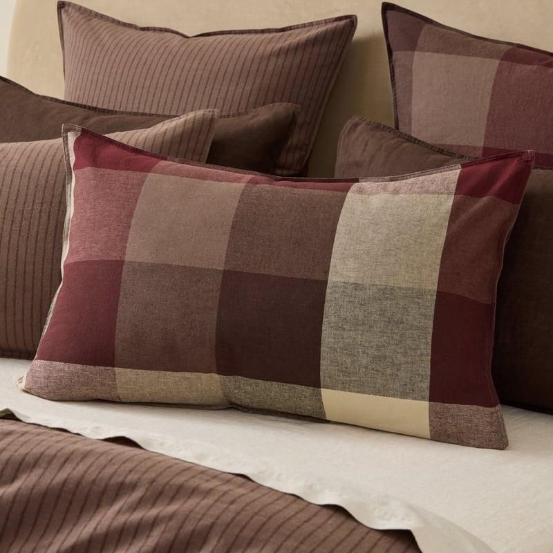 Linen Cotton Burgundy Elijah Check Quilt Cover Set + Separates