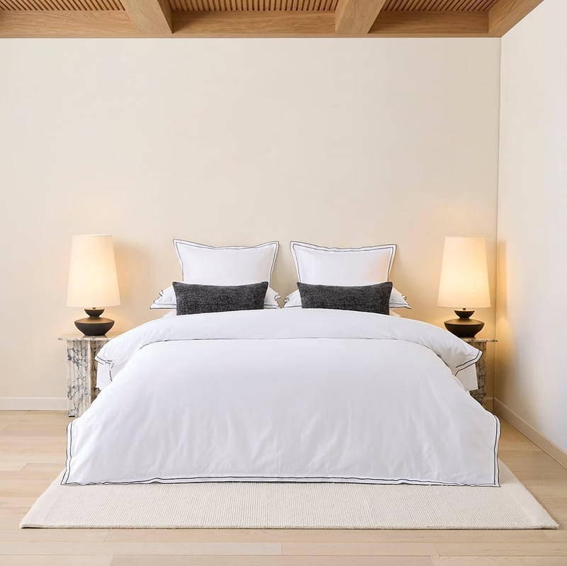 Egyptian Cotton White & Black Split Border Quilt Cover Set & Separates