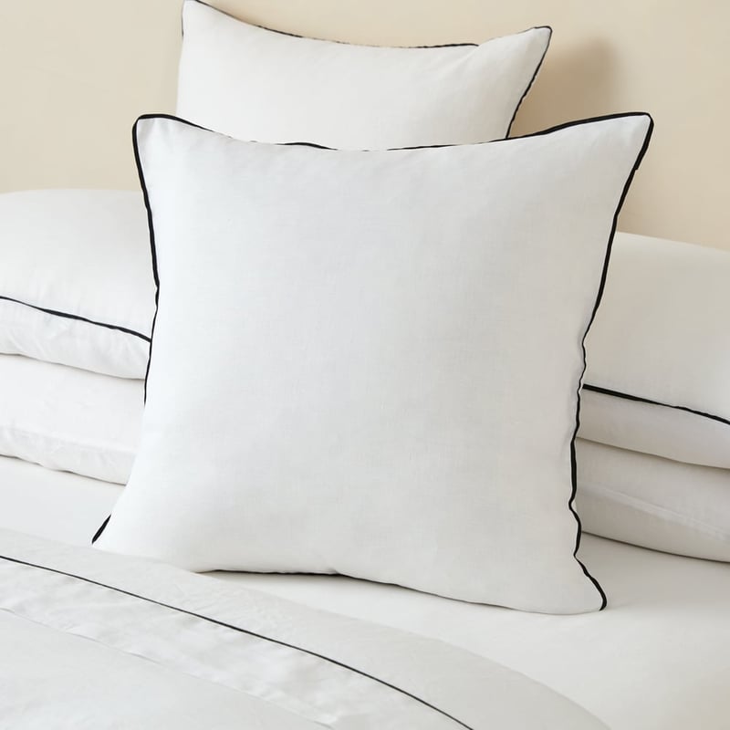 Vintage Washed Linen White & Onyx Piped Pillowcases