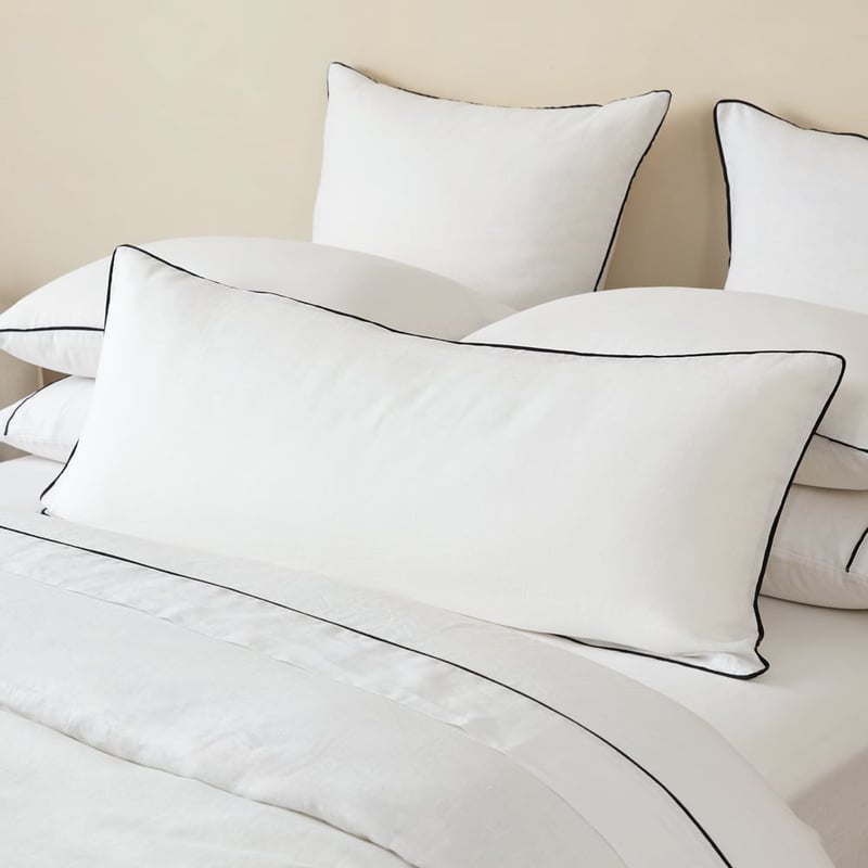 Vintage Washed Linen White & Onyx Piped Pillowcases