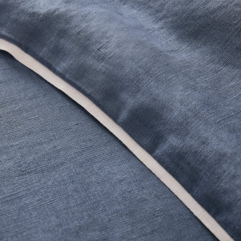 Vintage Washed Linen Denim & White Piped Pillowcases
