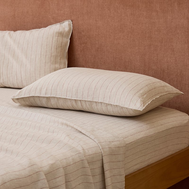  Vintage Washed Linen Mocha & Linen Stripe Pillowcases