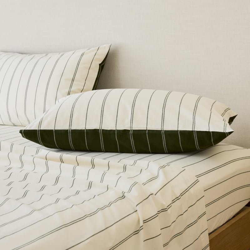 Stonewashed Cotton Basil & Coconut Pencil Stripe Pillowcase