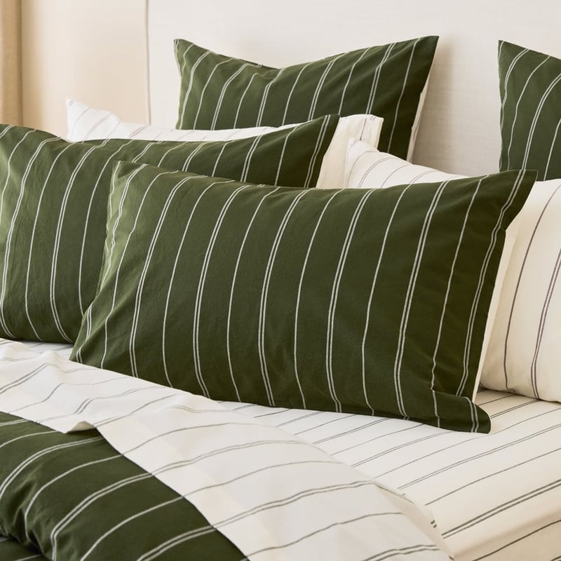 Stonewashed Cotton Basil & Coconut Pencil Stripe Quilt Cover Separates 
