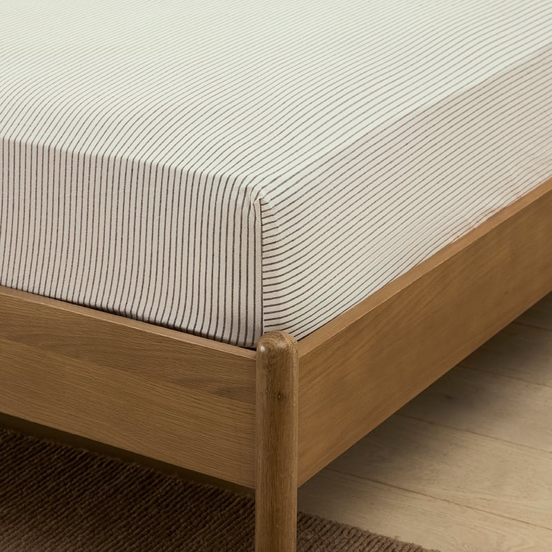 Stonewashed Cotton Coconut & Chocolate Thin Stripe Sheet Separates