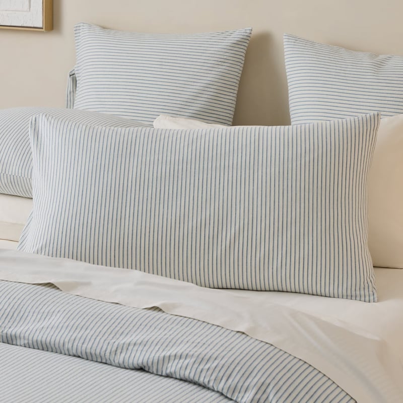 Stonewashed Cotton Thin Coconut & Blue Stripe Quilt Cover Separates