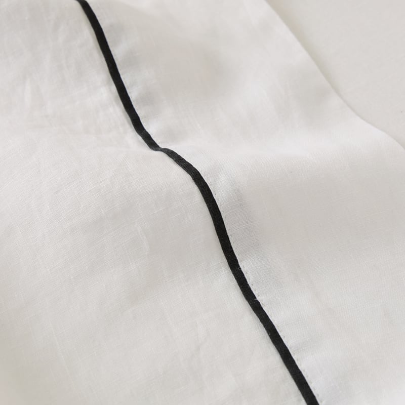 Vintage Washed Linen White & Onyx Piped Sheet Separates