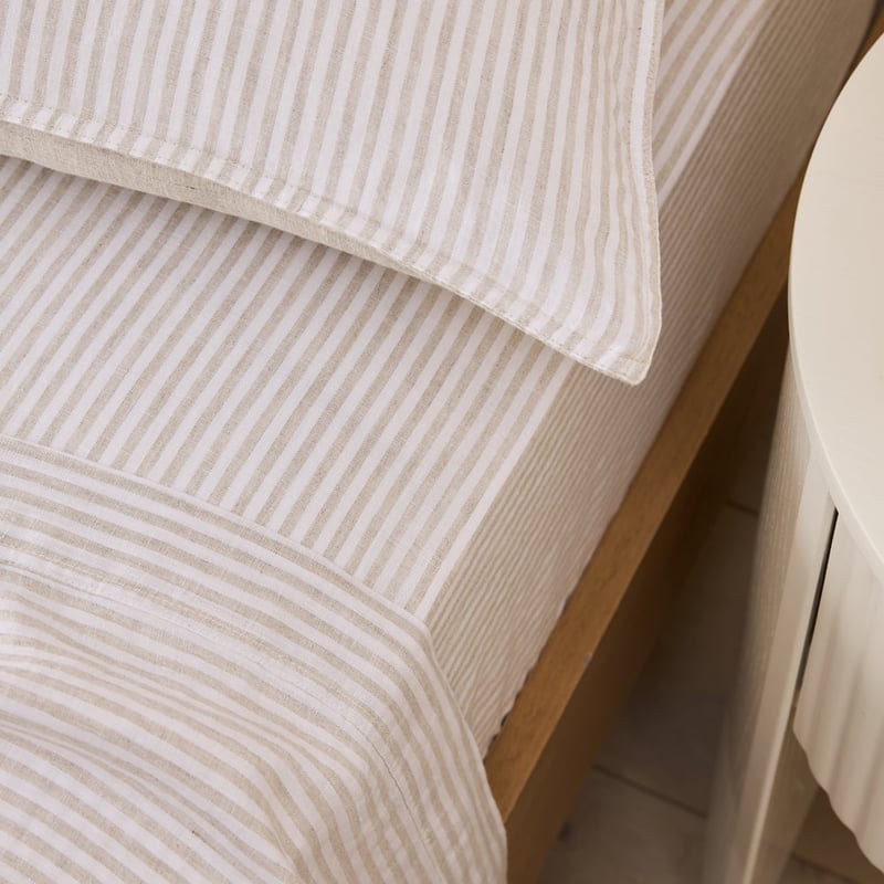 Vintage Washed Linen Linen & White Stripe Sheet Separates