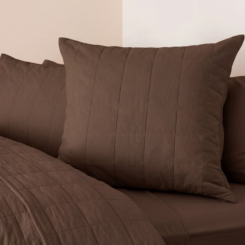 Stonewashed Cotton Chocolate Quilted Coverlet Separates