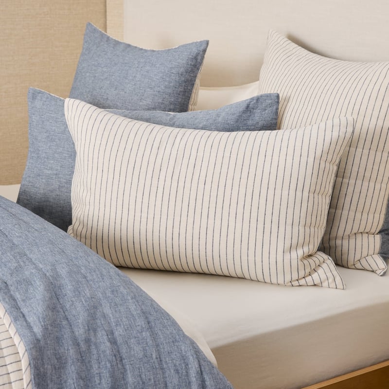 Linen Cotton Bluestone Stripe Quilted Pillowcases