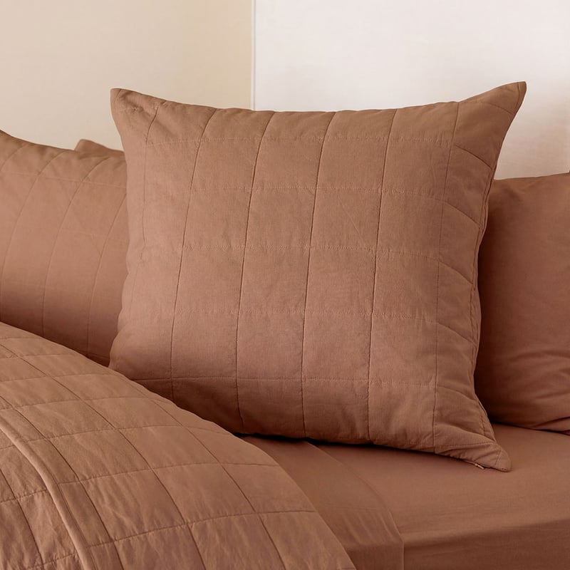 Stonewashed Cotton Earth Quilted Grid Coverlet Separates