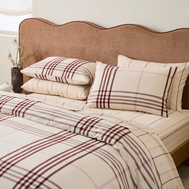 Oban Tartan Natural Flannel Quilt Cover Set