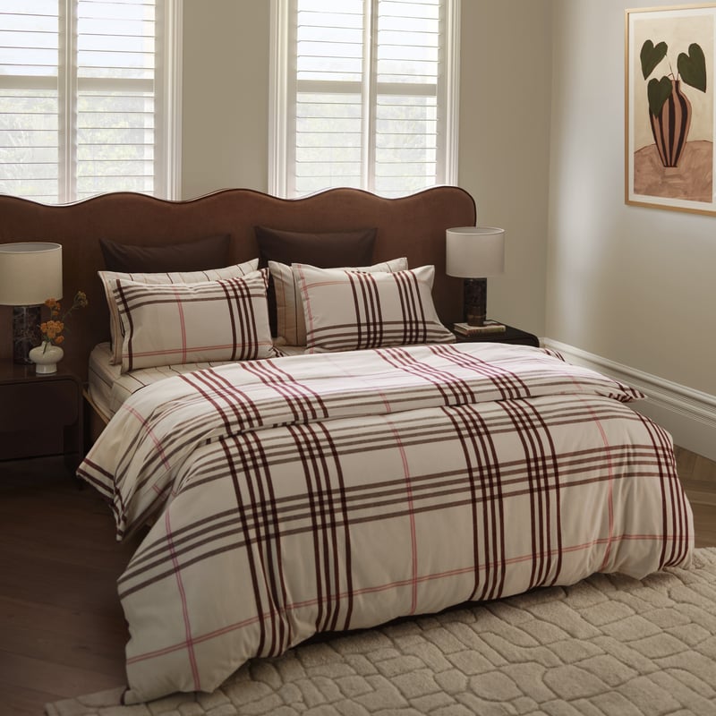 Oban Tartan Natural Flannel Quilt Cover Set