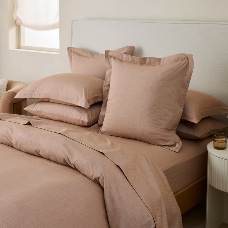 Brushed Cotton Chestnut Cashmere Herringbone Quilt Cover Set + Separates