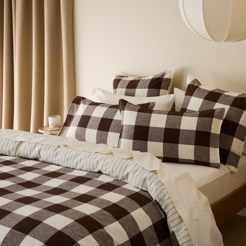 Linen Cotton Chocolate Check Quilt Cover Set + Separates