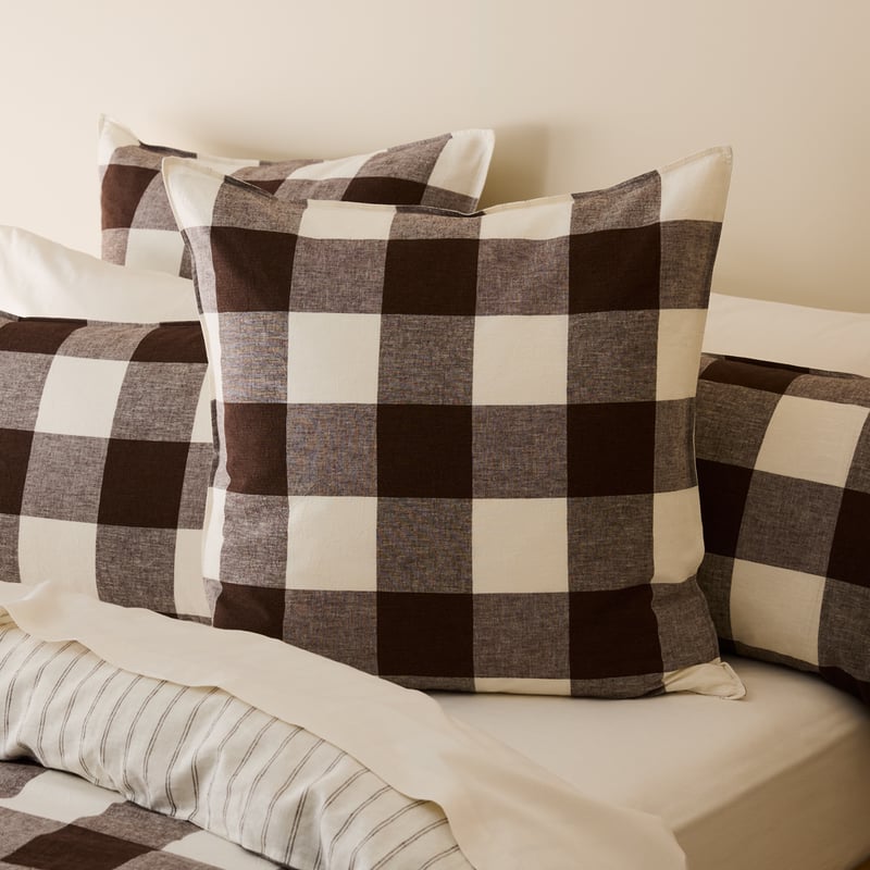 Linen Cotton Chocolate Check Quilt Cover Set + Separates