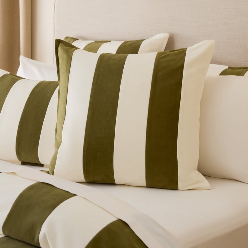 Quincy Velvet Bedlinen Olive Stripe Pillowcase