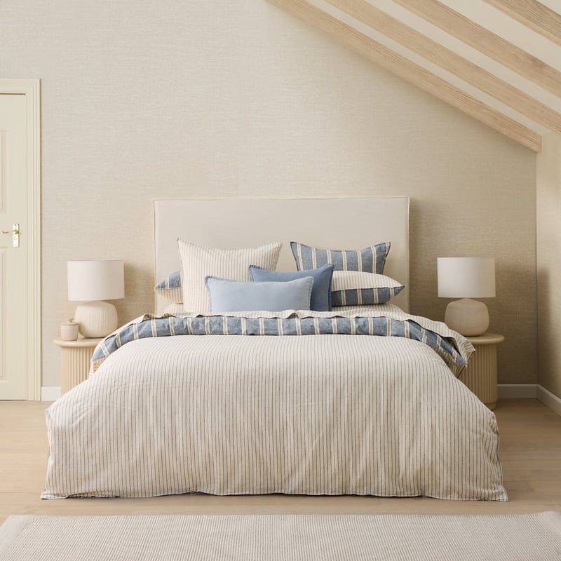 Bluestone Stripe Linen Cotton Quilt Cover Set + Separates