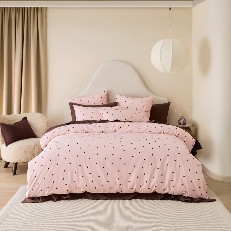 Stonewashed Cotton Chocolate & Peony Spot Quilt Cover Separates