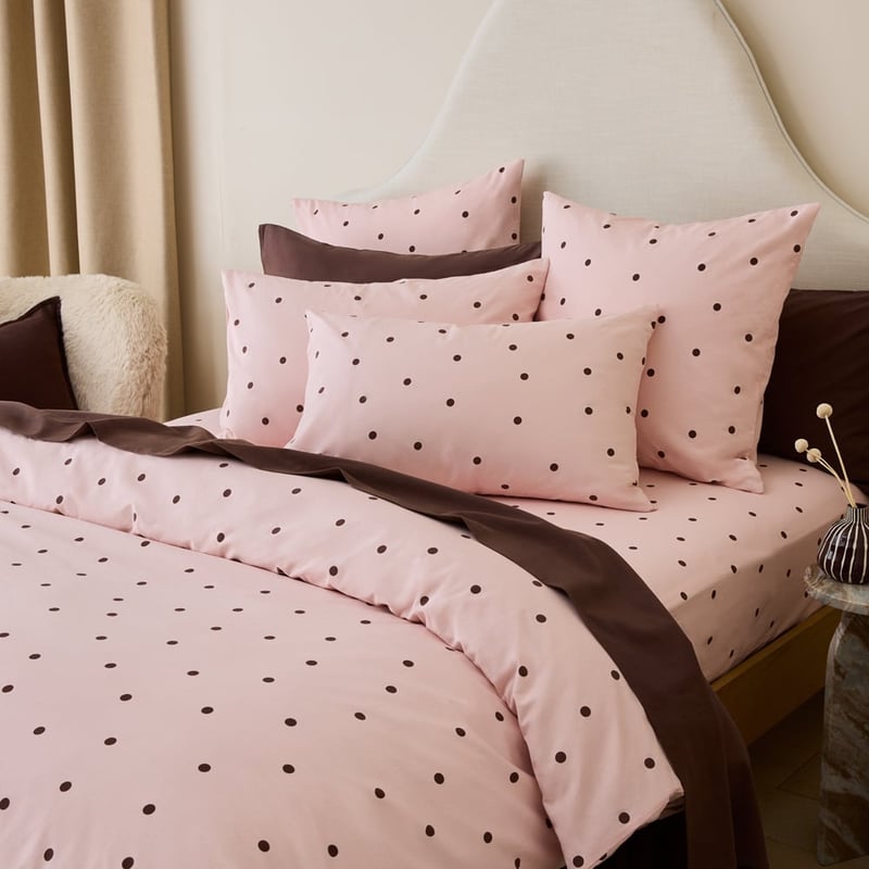 Stonewashed Cotton Chocolate & Peony Spot Quilt Cover Separates