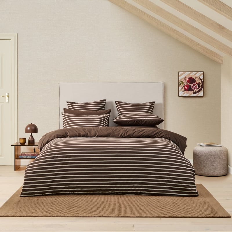 Ultra Soft Jersey Chocolate & Oat Stripe Quilt Cover Separates