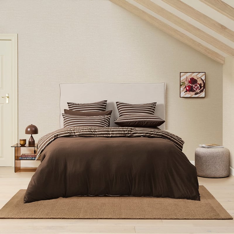 Ultra Soft Jersey Chocolate & Oat Stripe Quilt Cover Separates