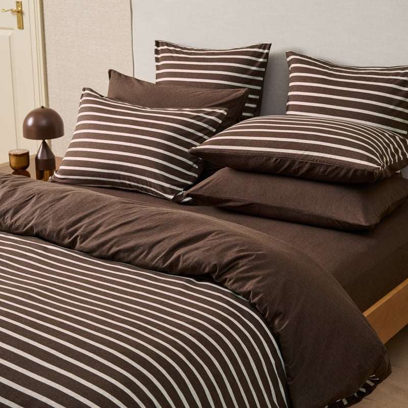 Ultra Soft Jersey Chocolate & Oat Stripe Quilt Cover Separates