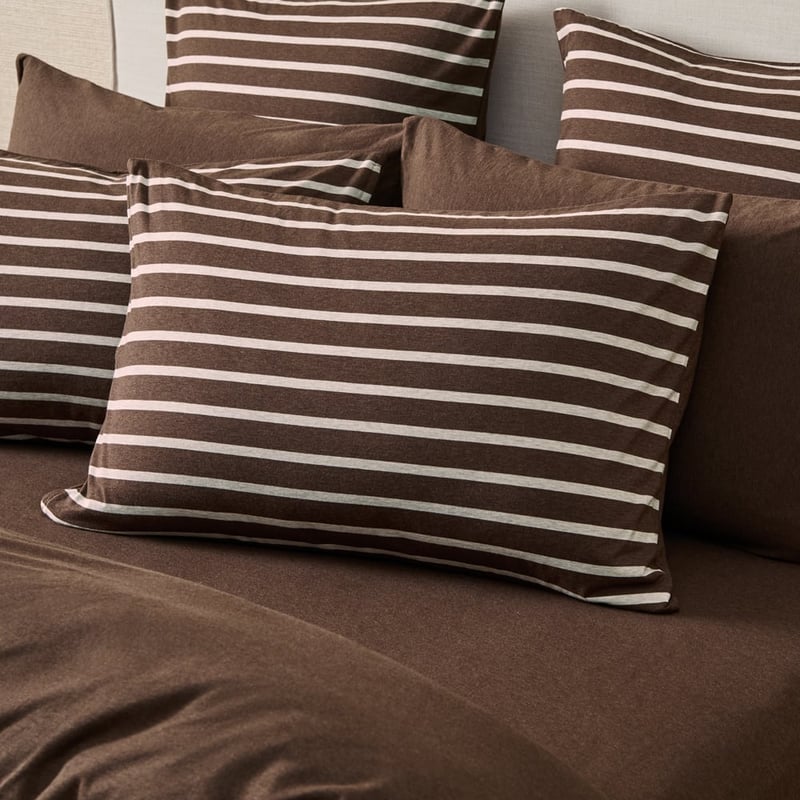 Ultra Soft Jersey Chocolate & Oat Stripe Quilt Cover Separates