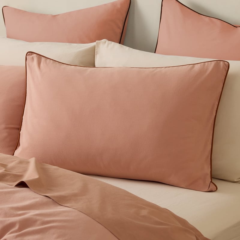 Stonewashed Cotton Terracotta & Umber Piped Pillowcases