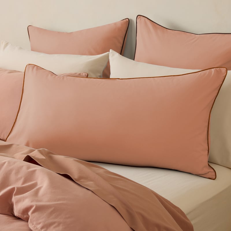 Stonewashed Cotton Terracotta & Umber Piped Pillowcases