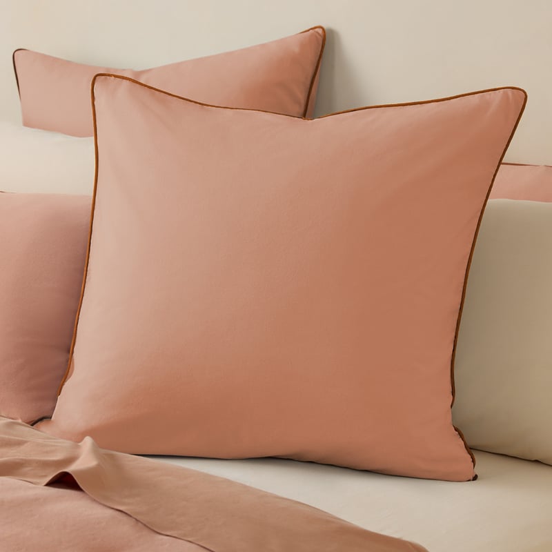 Stonewashed Cotton Terracotta & Umber Piped Pillowcases
