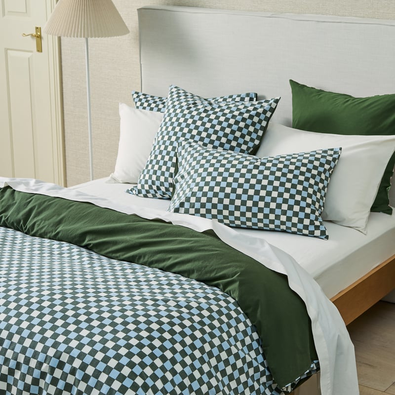 Stonewashed Cotton Basil & Coast Check Quilt Cover Separates